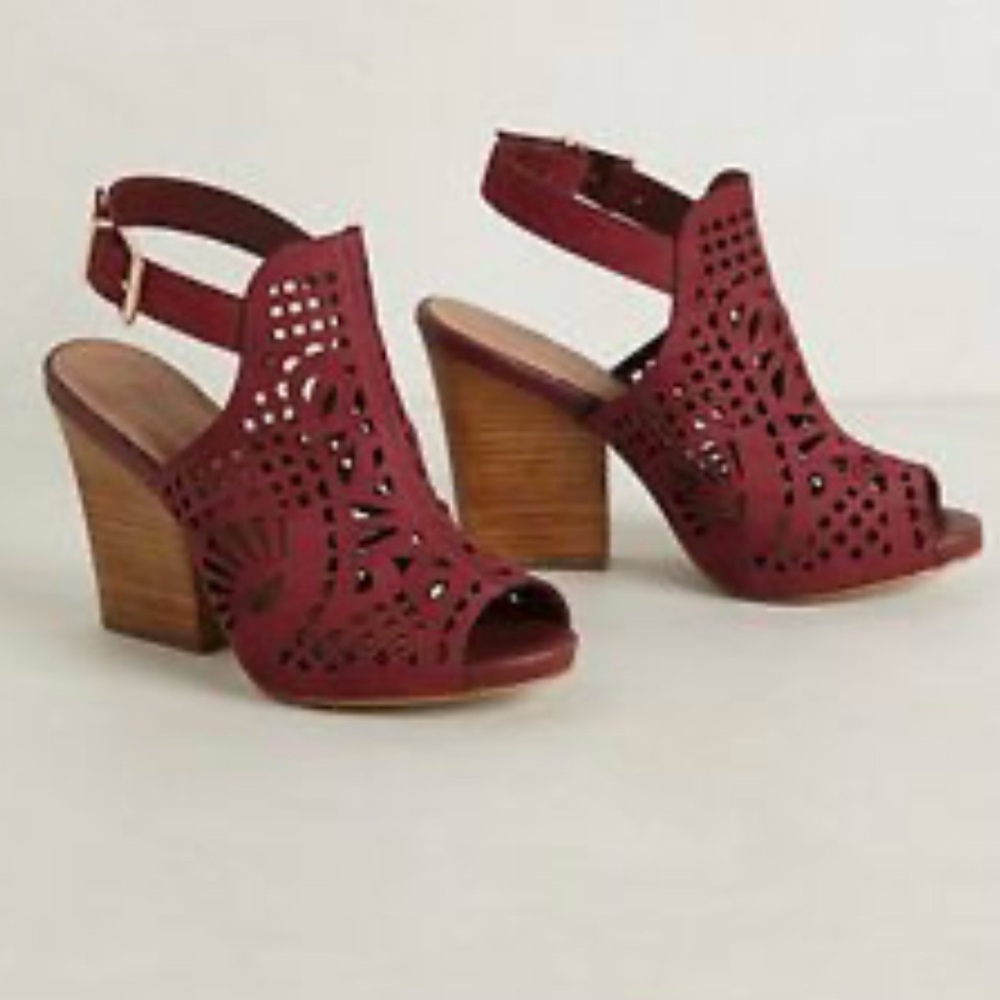 Klub Nico Anthro Suede Slingback Laser Cut Peep Toe Heels